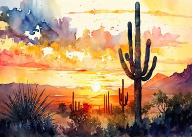 Desert Watercolor Sunset