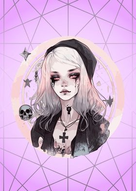 Watercolor Pastel Goth Art