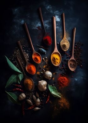 Colorful Spices and Spoons