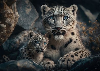 Snow leopard with cub