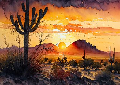 Desert Watercolor Sunset