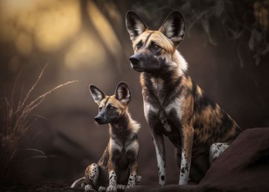 African dog with cub