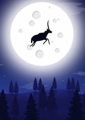 Reindeer Full Moon Night