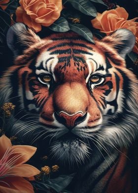 Tiger Face Floral Animal