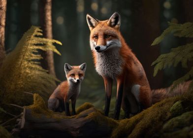 Fox with cub