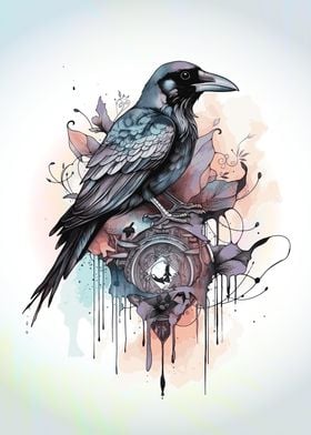 Pastel Goth Crow Painting