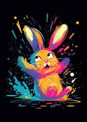 Rabbit in colored paint