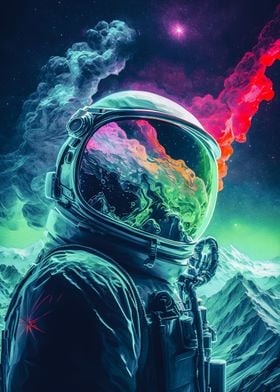 Astronaut in mountains