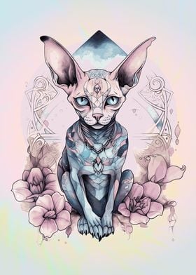 Pastel Goth Sphynx Cat Art