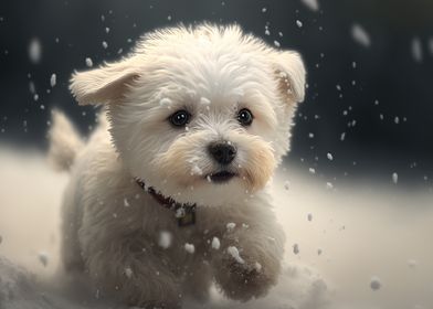 cute dog and snow