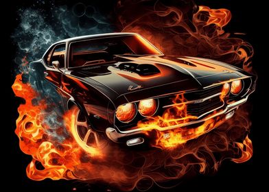 Abstract Muscle Car Flames