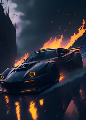 Dark Neon City Sports Car