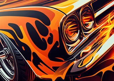 Abstract Muscle Car Flames