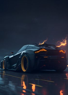 Dark Neon City Sports Car