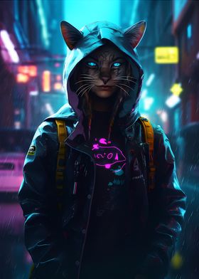 Cat Cyberpunk Neon Art