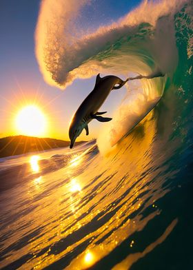 Dolphin surfing