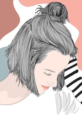 Girl Short Hair Bun Poster