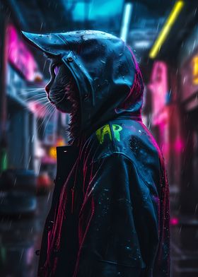 Cat Cyberpunk Neon Art