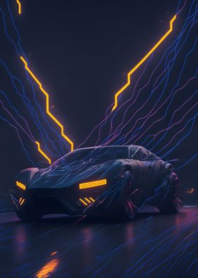 Dark Neon City Sports Car