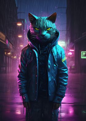 Cat Cyberpunk Neon Art