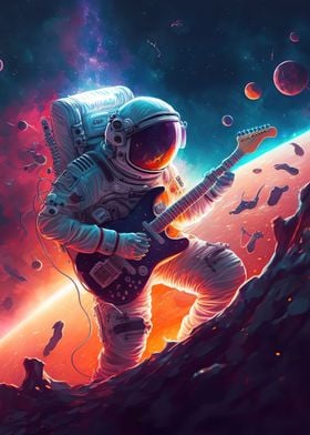 Astronaut playing guitar