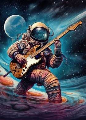 Astronaut playing guitar