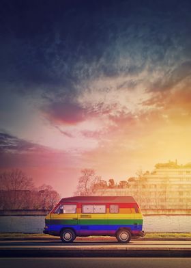 Rainbow vintage van