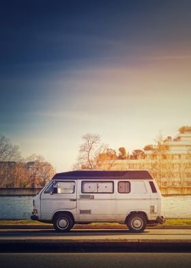 Old van in sunset light