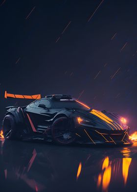 Dark Neon City Sports Car