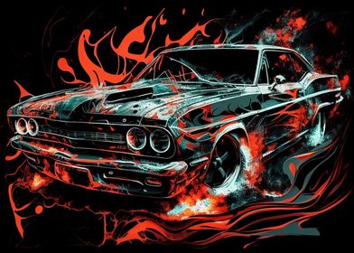 abstract muscle car flames