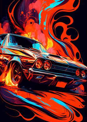 abstract muscle car flames