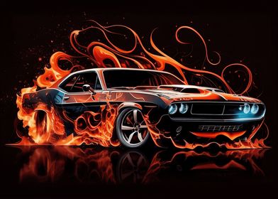 Abstract Muscle Car Flames