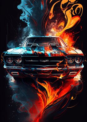 abstract muscle car flames