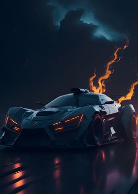 Dark Neon City Sports Car