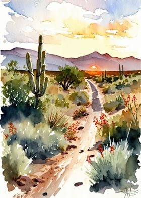 Desert Watercolor Sunset