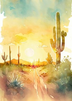 Desert Watercolor Sunset