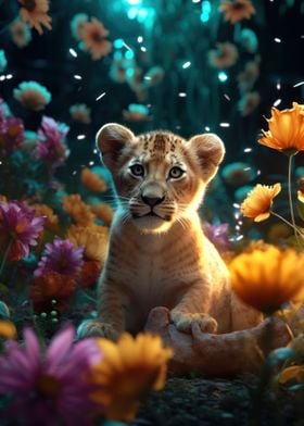 Magical Floral Lion Cub