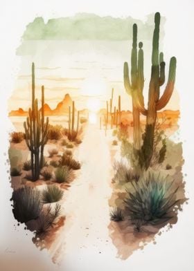 Desert Watercolor Sunset