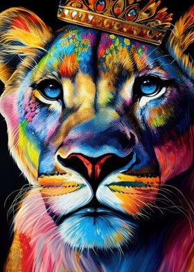 Colorful Lioness Face