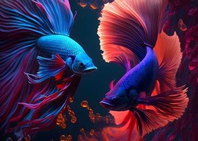 Red and Blue Betta Fish
