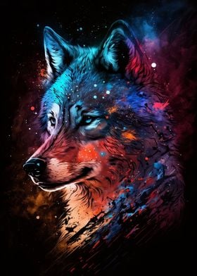 Colorful Space Wolf