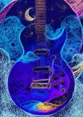 Vibrant Blue Space Guitar