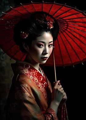 Maiko with Red Umbrella