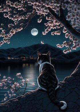 Cat Cherry Blossom Japan