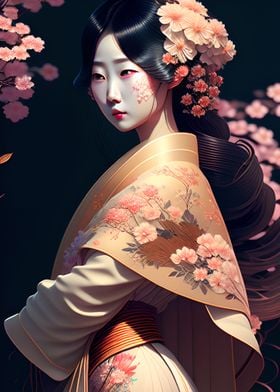 Chinese Floral Maiden Lady