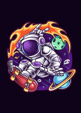 Astronaut skateboarding