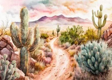 Desert Watercolor Sunset