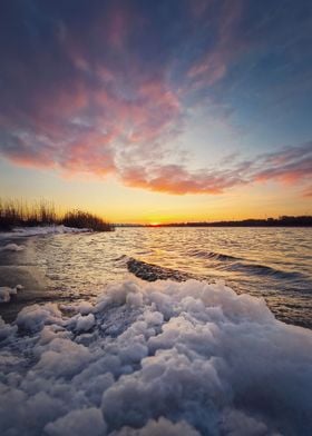 white foam and sunset