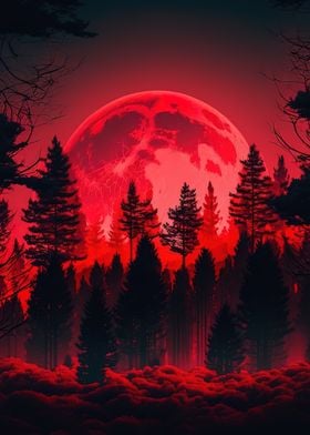 Red moon forest dark 