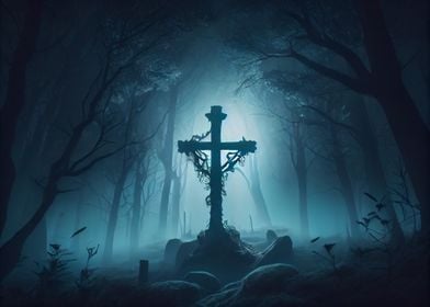 Scary cross in the woods